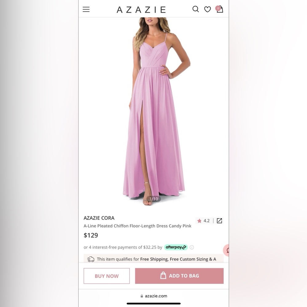 Azazie Candy Pink A-Line Pleated Chiffon Floor-Length Dress